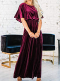 Zjkrl - Fashion Velvet Round Neck High Slit Maxi Dresses