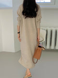 Zjkrl - Urban Loose Long Sleeves Solid Color V-Neck Sweater Dresses