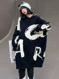 Zjkrl - Stylish Selection Loose Hooded Letter Print Mini Dresses Sweater Dresses