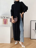 Original Loose Solid Color Split-Front Sweater Dress