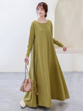 Zjkrl - Simple 6 Colors Plus Size Loose Long Sleeve Casual Dress