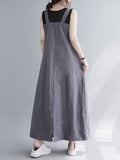 Zjkrl - Casual Solid Color With Pocket Suspender Dress