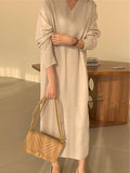 Zjkrl - Urban Loose Long Sleeves Solid Color V-Neck Sweater Dresses