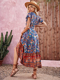 Zjkrl - High End Bohemian Mid Rise Thai Style Print Dress Women's Maxi Dresses