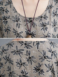 Zjkrl - Artistic Retro Long Sleeves Loose Floral Printed Round-Neck Midi Dresses