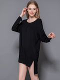 Zjkrl - Solid Color Modal Plus Size High-Low Long Sleeve Pajamas Dress