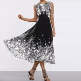 Zjkrl - Fashion Butterfly Floral Print Long Elegant O Neck A-Line Party Dress Summer Sleeveless Tank Dresses