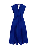 Zjkrl - Sleeveless Pleated Solid Color Tied Waist V-Neck Midi Dresses