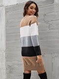 Zjkrl - Casual Long Sleeves Contrast Color Round-Neck Sweater Dresses