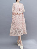 Zjkrl - A-Line Long Sleeves Hollow Round-Neck Midi Dresses