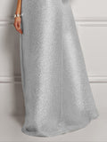 Zjkrl - Loose Short Sleeves Shiny Solid Color V-Neck Maxi Dresses