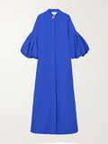 Zjkrl - Loose Flower Shape Solid Color Stand Collar Lantern Sleeves Maxi Dresses