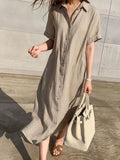 Zjkrl - Simple 3 Colors Loose Casual Short Sleeve Shirt Dress