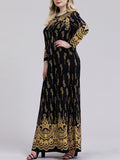 Zjkrl - Long Sleeves Plus Size Printed Split-Joint Round-Neck Maxi Dresses