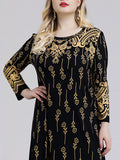 Zjkrl - Long Sleeves Plus Size Printed Split-Joint Round-Neck Maxi Dresses