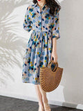 Zjkrl - Original Polka-Dot Lapel Short Sleeves A-Line Midi Dress