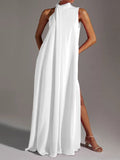 Zjkrl - Sleeveless Solid Color Split-Side Round-Neck Maxi Dresses