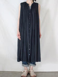 Zjkrl --Sleeveless Pleated Pure Cotton A-line Dress