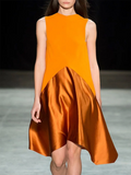Zjkrl - Loose Sleeveless Split-Joint Solid Color Round-Neck Mini Dresses