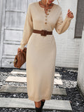 Zjkrl - Long Sleeves Loose Buttoned Split-Joint Round-Neck Midi Dresses Sweater Dresses