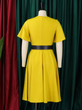 Zjkrl - Irregular Clipping Plus Size Belted Solid Color Round-Neck Midi Dresses