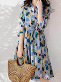 Zjkrl - Original Polka-Dot Lapel Short Sleeves A-Line Midi Dress