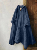 Vintage 3/4 Sleeve Plain V Neck Casual Weaving Dress