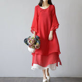 Zjkrl - Women's Vintage Chinese classic dress loose solid color long sleeve dress Vintage Chinese classic spring and autumn robe dress