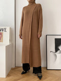 Original Loose Solid Color Split-Front Sweater Dress