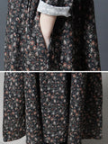 Zjkrl - Vintage Floral Stand Collar Midi Dress