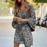 Zjkrl - Boho Tribal Printed V Neck Long Sleeve Mini Dress