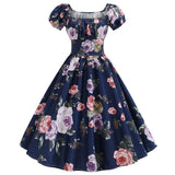 Zjkrl - Summer Puff Sleeve Elegant Print Vintage Dress