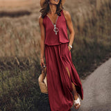 Zjkrl - Casual Waist Solid Color Sleeveless Maxi Dress