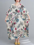 Zjkrl - Vintage Floral Round-Neck Dress