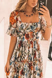 Zjkrl - Sexy Short Sleeves Floral Print Off Shoulder Maxi Dress