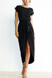 Zjkrl - Fashion Slim Slit Solid Color Dress