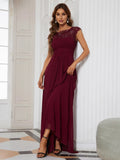 Zjkrl - Elegant Evening Dresses O-Neck Sleeveless A-LINE Lace Floor-Length Gown 2023 Ever pretty of Burgundy Simple Prom Dress Women