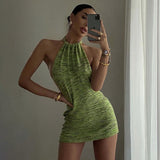 Zjkrl - Halter Sexy Backless Mini Dresses Bodycon Skinny Club Party Sleeveless Knitted Dress Fall Streetwear Beach Holiday