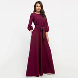 Zjkrl - Casual O-Neck Belt A-Line Long Dress Autumn Lantern Sleeve High Waist Elegant Party Floor-Length Dresses For Women