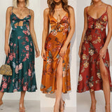 Zjkrl Summer Women Fashion Sleeveless Floral Print Camisole Dress Sexy Spilt Back Hollow Out Slim Bandage Casual Beach Dresses