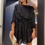 Zjkrl - Autumn Winter Elegant Solid Sequin Party Dress Women Casual Long Sleeve A-Line Dress Lady Fashion Shiny Loose Mini Dress Vestido