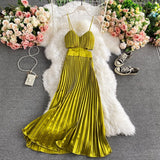 New Summer Women Dress V-neck Backless Long Dress Female Sexy Tube top Strap Dress Pleated Bohemian Party Dresses Vestido