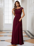 Zjkrl - Elegant Evening Dresses O-Neck Sleeveless A-LINE Lace Floor-Length Gown 2023 Ever pretty of Burgundy Simple Prom Dress Women