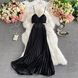 New Summer Women Dress V-neck Backless Long Dress Female Sexy Tube top Strap Dress Pleated Bohemian Party Dresses Vestido