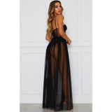 Zjkrl Sexy Women Boho Retro See-through Bodycon Spaghetti Strap Long Dress Elastic High Waist Party Summer Beach Bodysuit Sundress