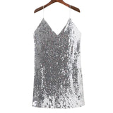 Zjkrl - Deep V Neck Autumn Silver Sequined Backless Sexy Dress Women Off Shoulder Mini Dress Christmas Party Club Strap Dresses Vestidos