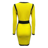 Zjkrl - Front Zippers Sexy V Neck Women Bandage Dress Patchwork Bodycon Mini Dresses Celebrity Party Club Sexy Full Sleeve Vestidos