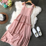 Summer Women Chiffon Dress Fashion A-line Sundress Sarafan Wrap Dresses V-neck High Waist Solid Vintage Dress Vestidos R286