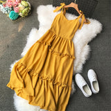 Summer Women Chiffon Dress Fashion A-line Sundress Sarafan Wrap Dresses V-neck High Waist Solid Vintage Dress Vestidos R286