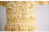 Summer 2023 Women Yellow Hollow Out Lace Party Dress Elegant Female Short Sleeve Casual Big Swing Long Beach Dresses Vestidos